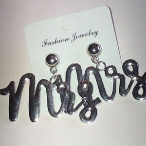 Silver Tone Boho Wedding Marriage 'Mrs' Earrings